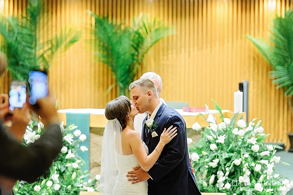 Traditional Catholic Wedding Mass, First Kiss, Bride and Groom